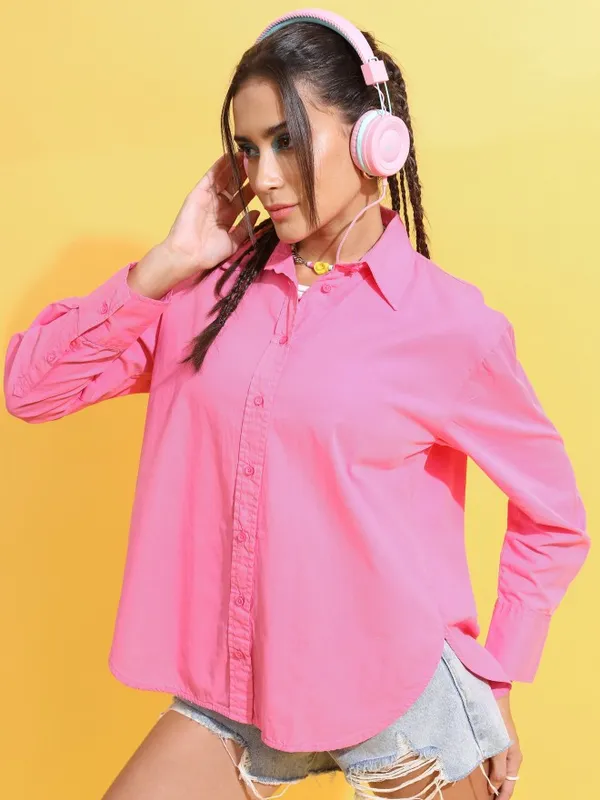  Tokyo Talkies Women Pink Solid Casual Shirts