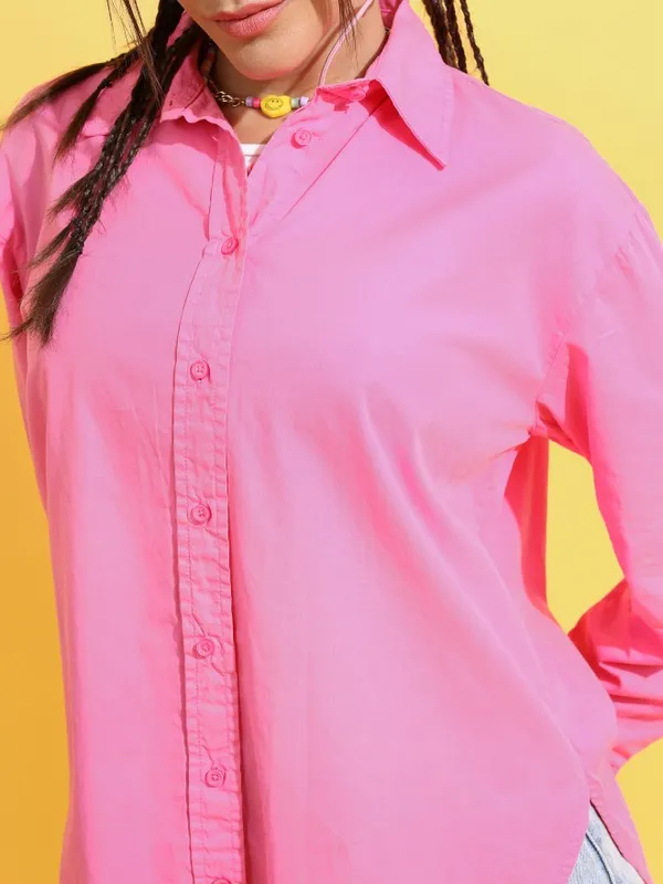  Tokyo Talkies Women Pink Solid Casual Shirts