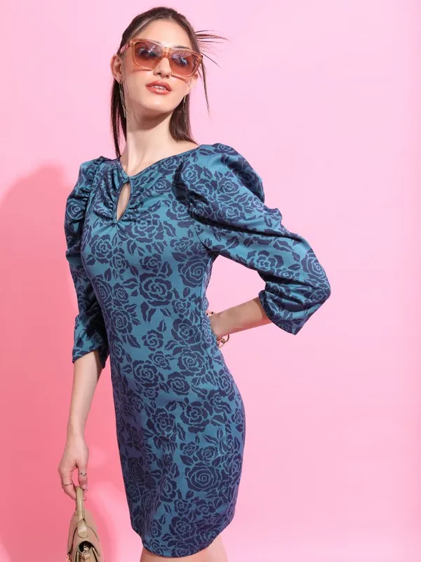  Tokyo Talkies Women Teal Self Design Bodycon Dresses