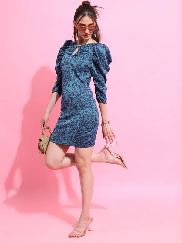  Tokyo Talkies Women Teal Self Design Bodycon Dresses