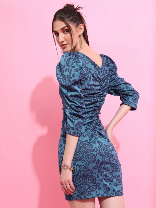  Tokyo Talkies Women Teal Self Design Bodycon Dresses