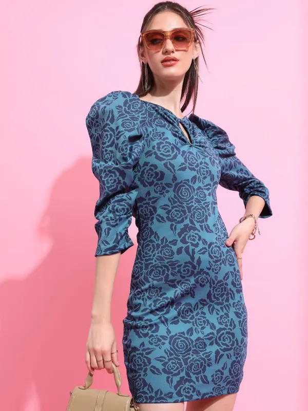  Tokyo Talkies Women Teal Self Design Bodycon Dresses