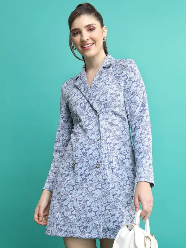  Tokyo Talkies Women Grey Printed Blazer Dresses Dresses