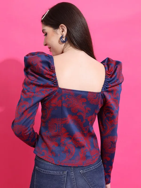  Tokyo Talkies Women Blue Self Design Fitted Tops