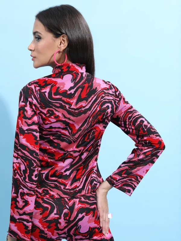  Tokyo Talkies Women Red Self Design Regular Tops