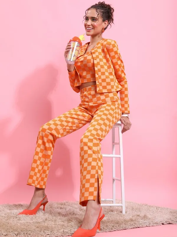 Tokyo Talkies Women Orange Self Design Regular Tops