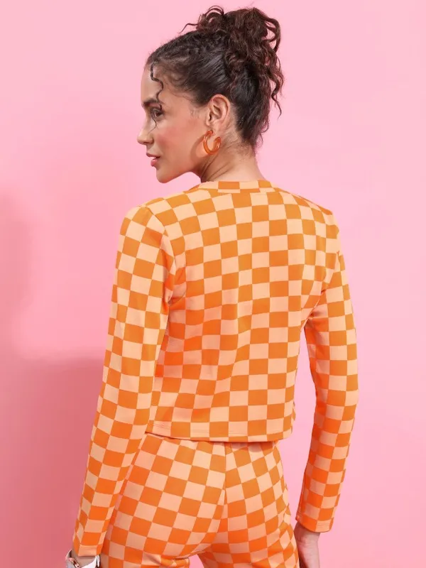  Tokyo Talkies Women Orange Self Design Regular Tops