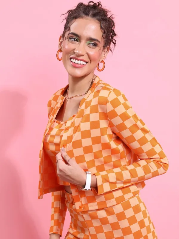  Tokyo Talkies Women Orange Self Design Regular Tops