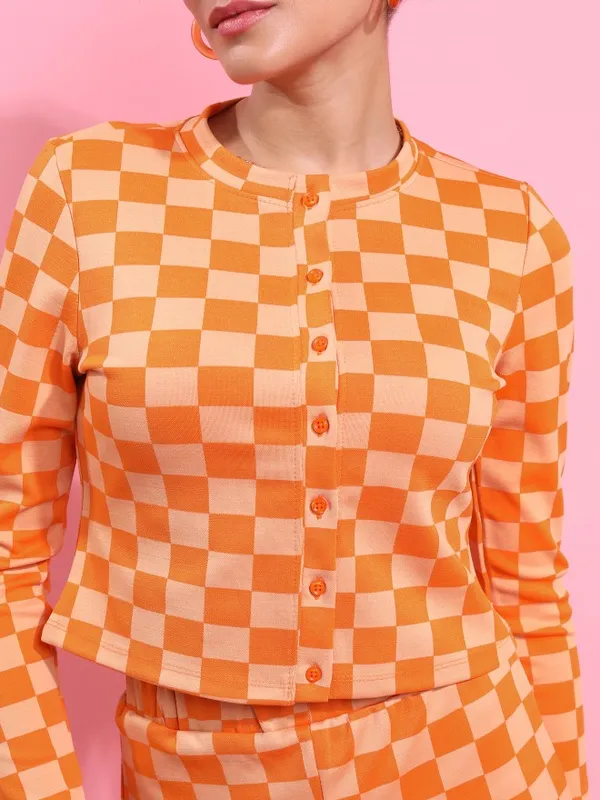  Tokyo Talkies Women Orange Self Design Regular Tops