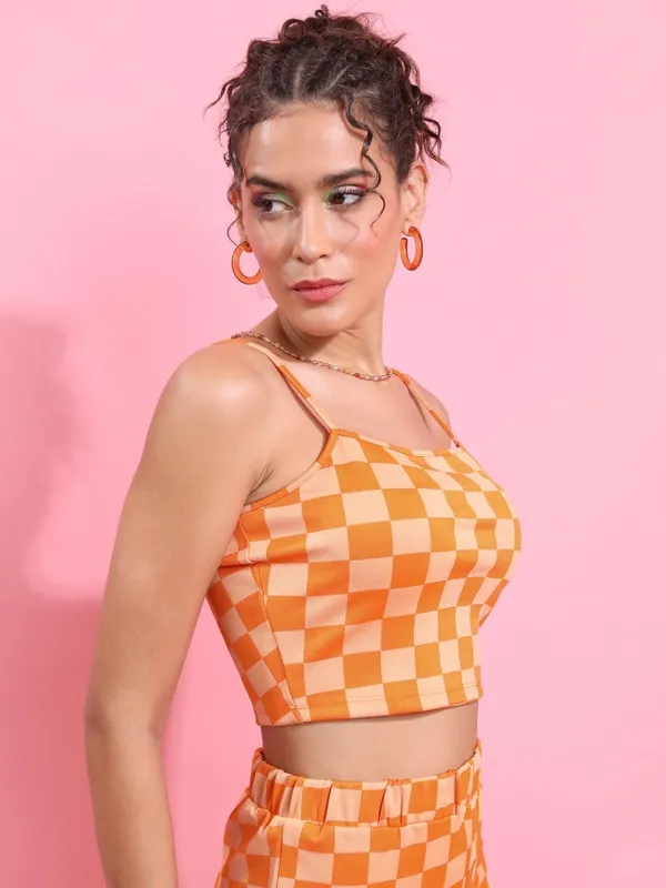  Tokyo Talkies Women Orange Self Design Regular Tops