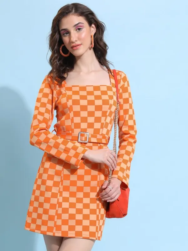  Tokyo Talkies Women Orange Self Design Bodycon Dresses