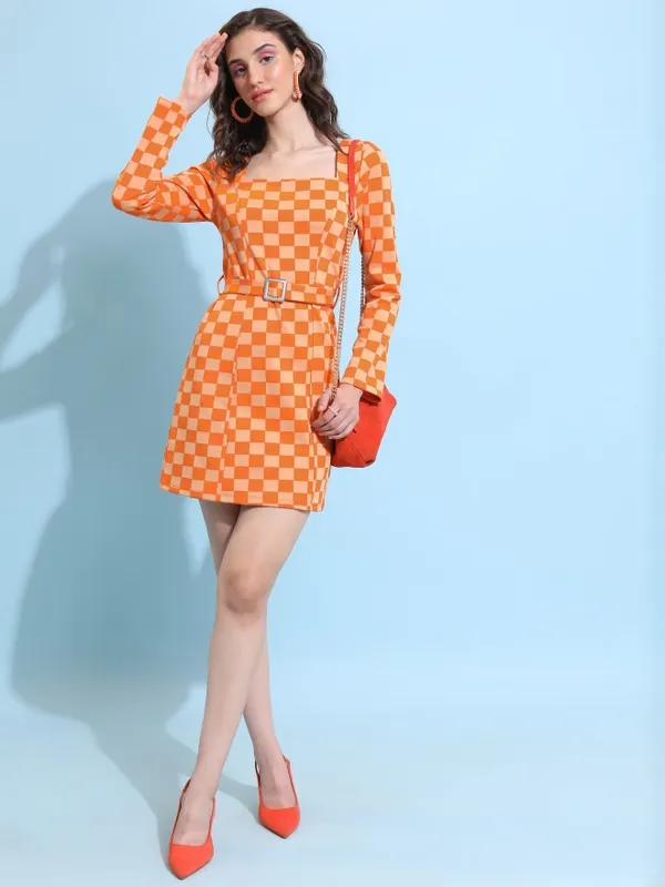  Tokyo Talkies Women Orange Self Design Bodycon Dresses