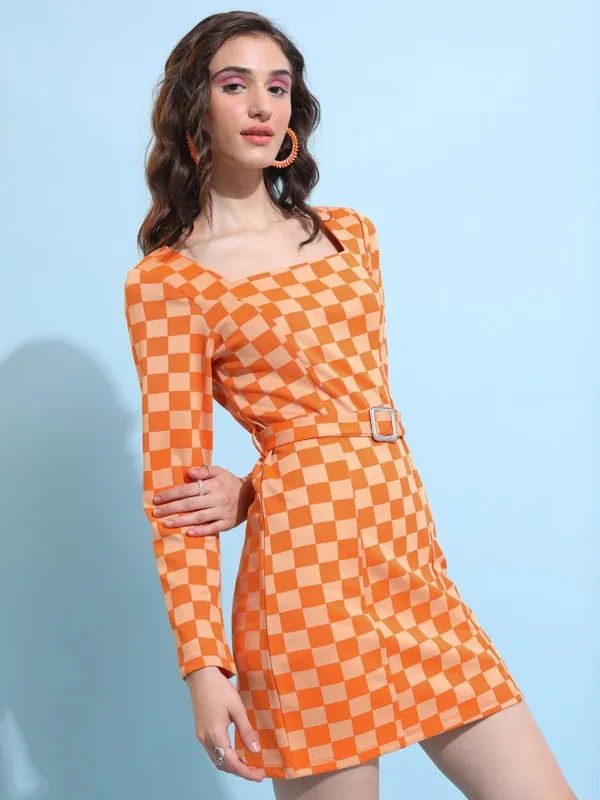  Tokyo Talkies Women Orange Self Design Bodycon Dresses