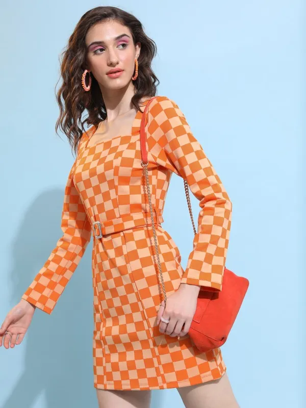  Tokyo Talkies Women Orange Self Design Bodycon Dresses