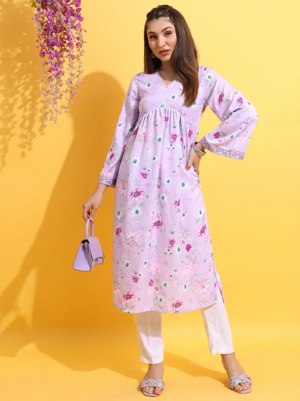  Vishudh Women Lavender Printed A-Line Kurtas