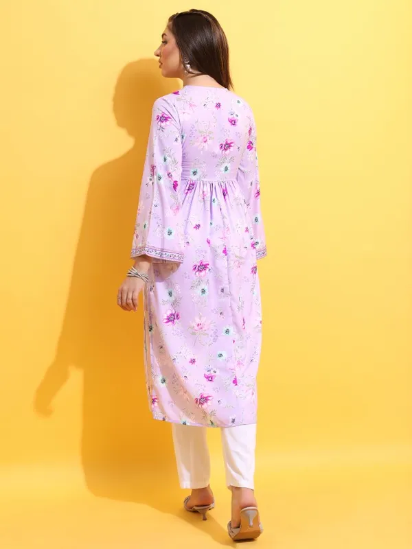  Vishudh Women Lavender Printed A-Line Kurtas