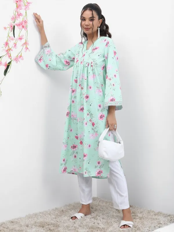  Vishudh Women Blue Printed A-Line Kurtas