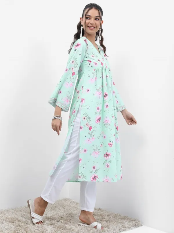  Vishudh Women Blue Printed A-Line Kurtas