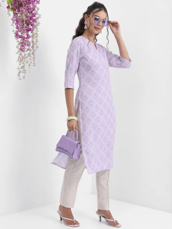 Vishudh Women Lavender Printed Straight Kurta