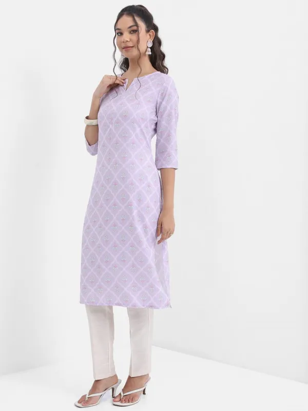 Vishudh Women Lavender Printed Straight Kurta