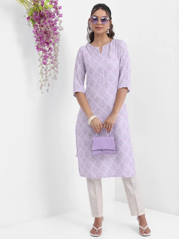 Vishudh Women Lavender Printed Straight Kurta