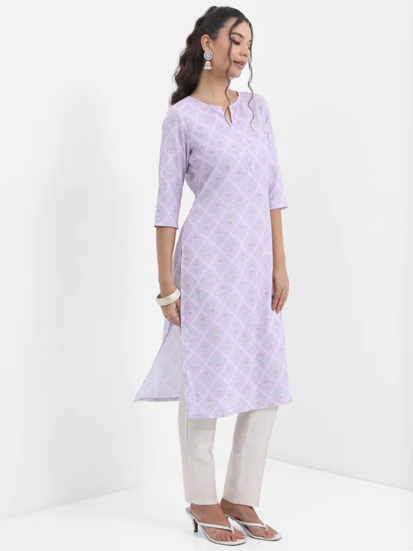 Vishudh Women Lavender Printed Straight Kurta