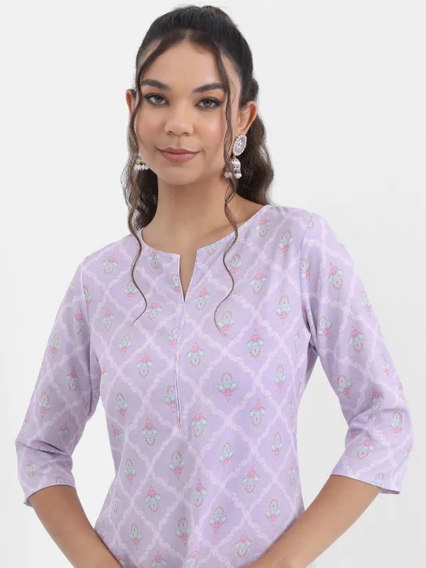 Vishudh Women Lavender Printed Straight Kurta