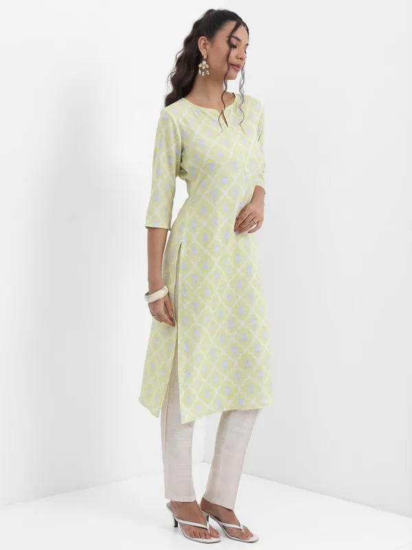 Vishudh Women Green Printed Straight Kurta