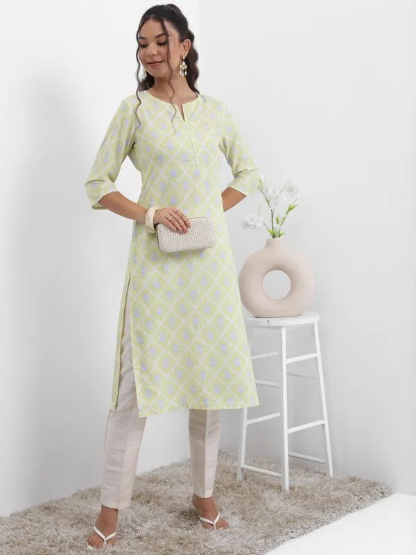 Vishudh Women Green Printed Straight Kurta