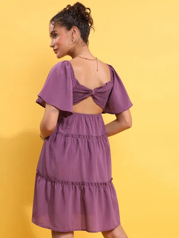 Tokyo Talkies Women Purple Solid Fit And Flare Dress