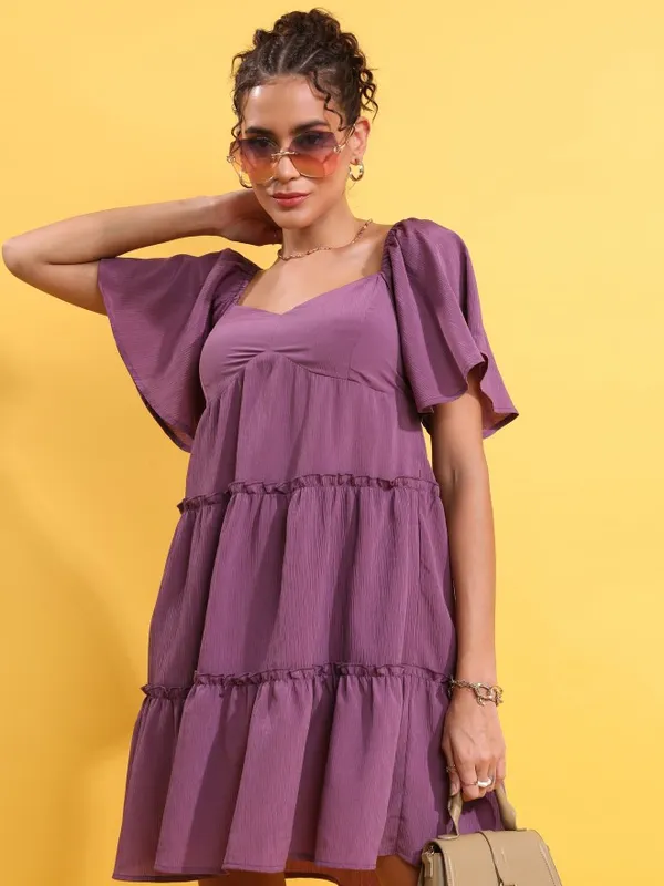 Tokyo Talkies Women Purple Solid Fit And Flare Dress