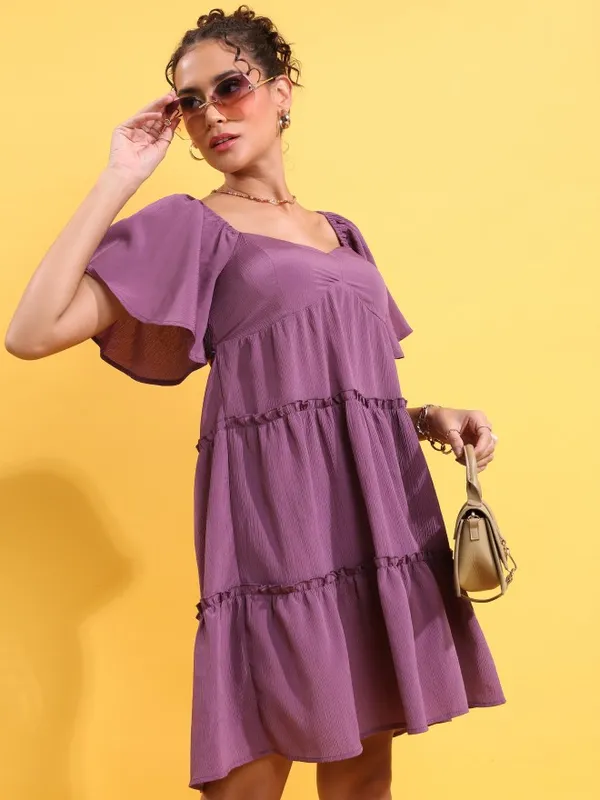 Tokyo Talkies Women Purple Solid Fit And Flare Dress