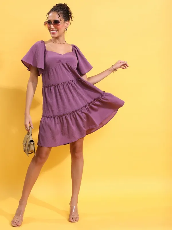 Tokyo Talkies Women Purple Solid Fit And Flare Dress
