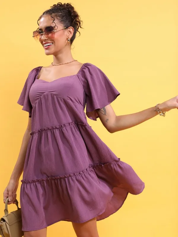 Tokyo Talkies Women Purple Solid Fit And Flare Dress