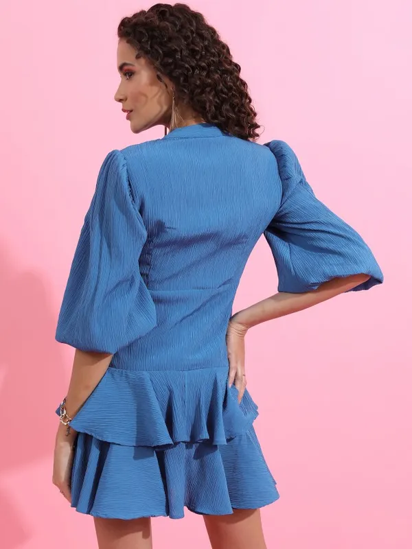 Tokyo Talkies Women Blue Solid Fit And Flare Dress