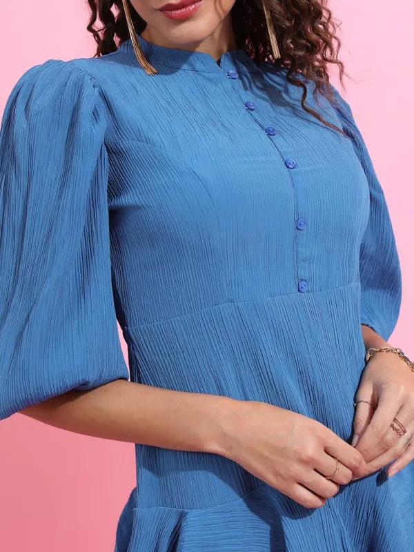 Tokyo Talkies Women Blue Solid Fit And Flare Dress
