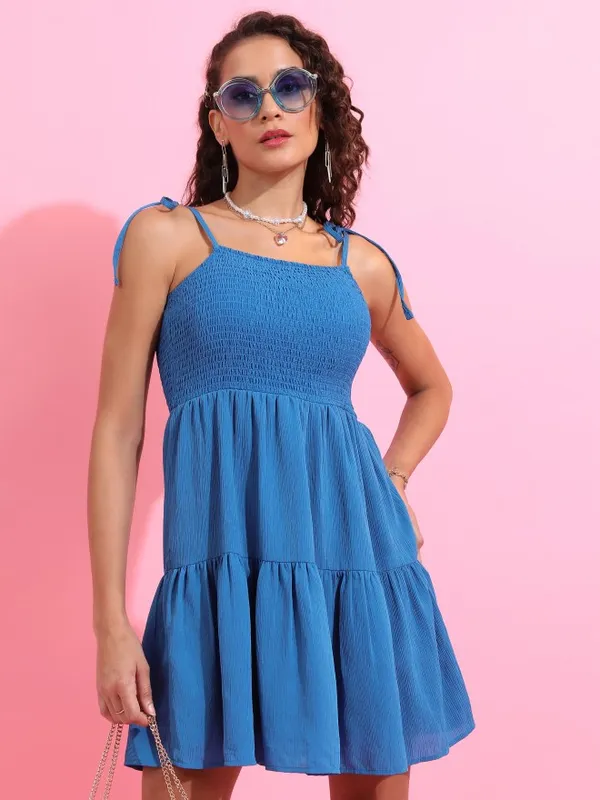  Tokyo Talkies Women Blue Solid Fit And Flare Dresses