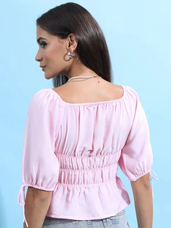 Tokyo Talkies Women Pink Solid Regular Top