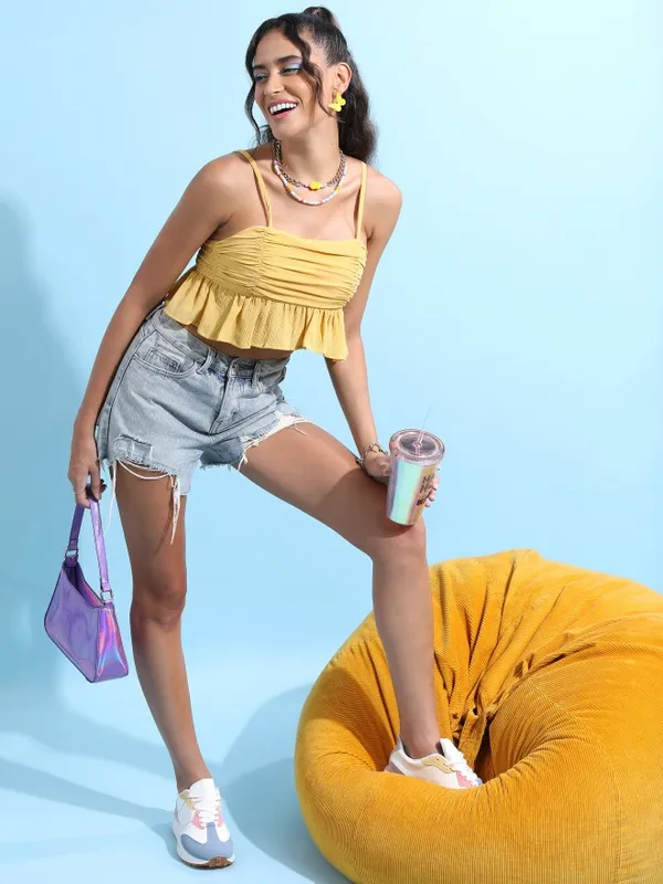  Tokyo Talkies Women Mustard Solid Peplum Tops
