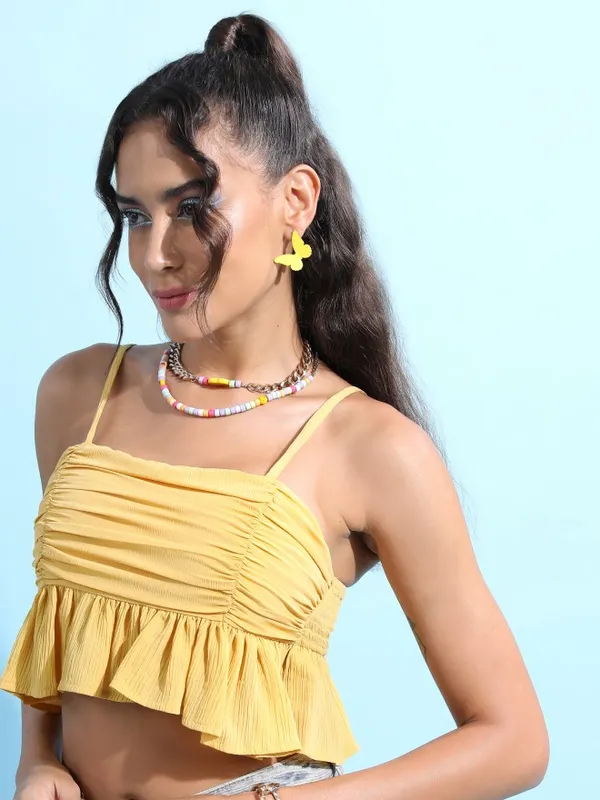  Tokyo Talkies Women Mustard Solid Peplum Tops
