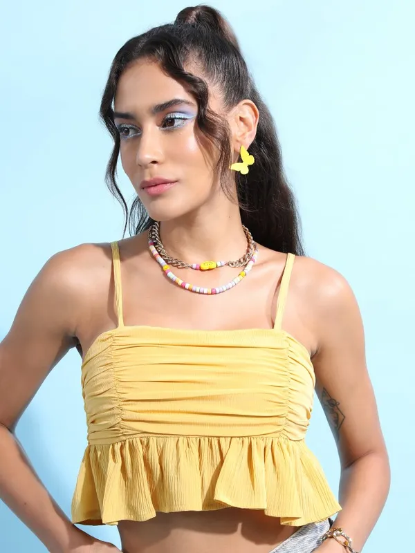  Tokyo Talkies Women Mustard Solid Peplum Tops