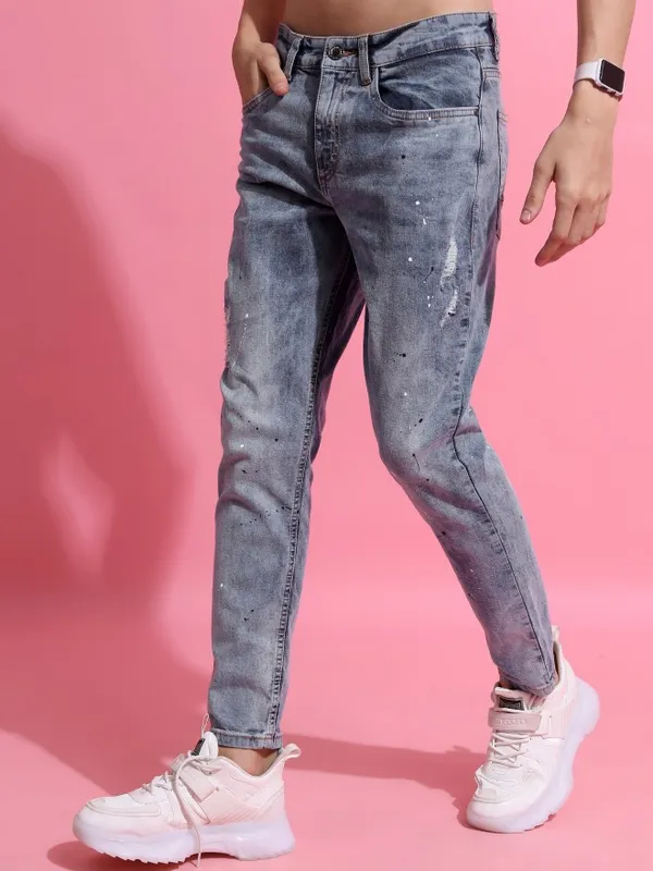  Highlander Men Blue Tapered Fit Highly Distressed Jeans