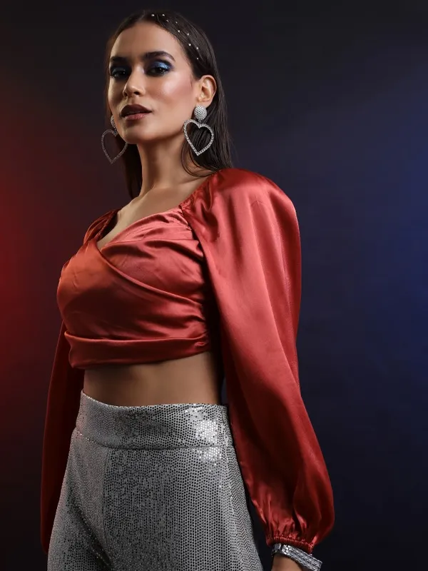 Tokyo Talkies Women Terracotta Solid Regular Top