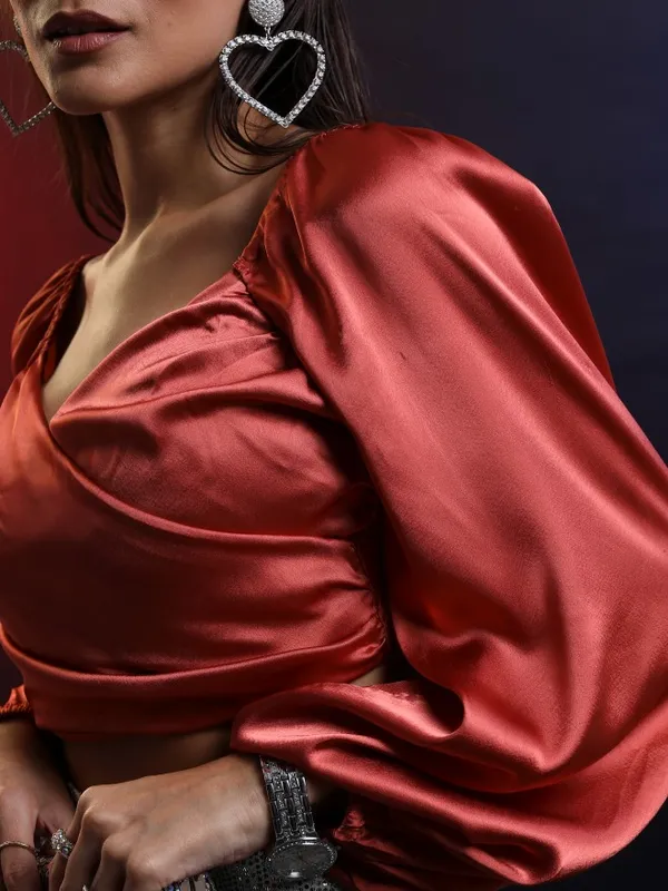 Tokyo Talkies Women Terracotta Solid Regular Top