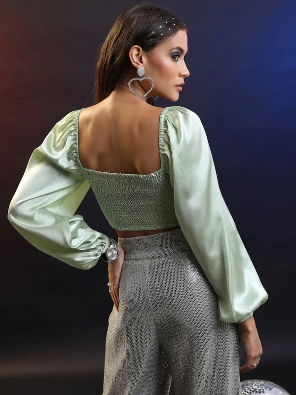  Tokyo Talkies Women Green Solid Regular Tops
