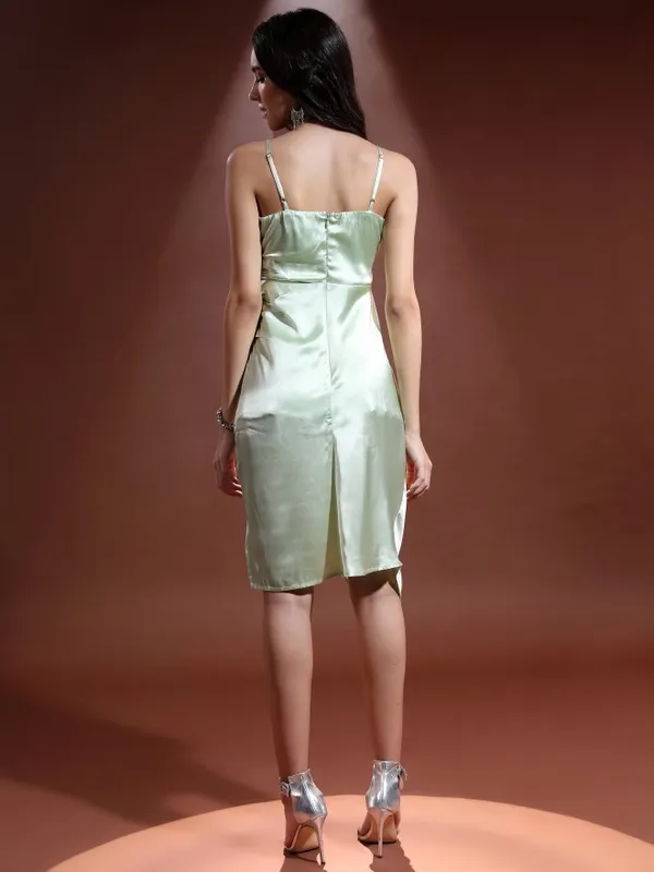 Tokyo Talkies Women Green Solid Wrap Dress