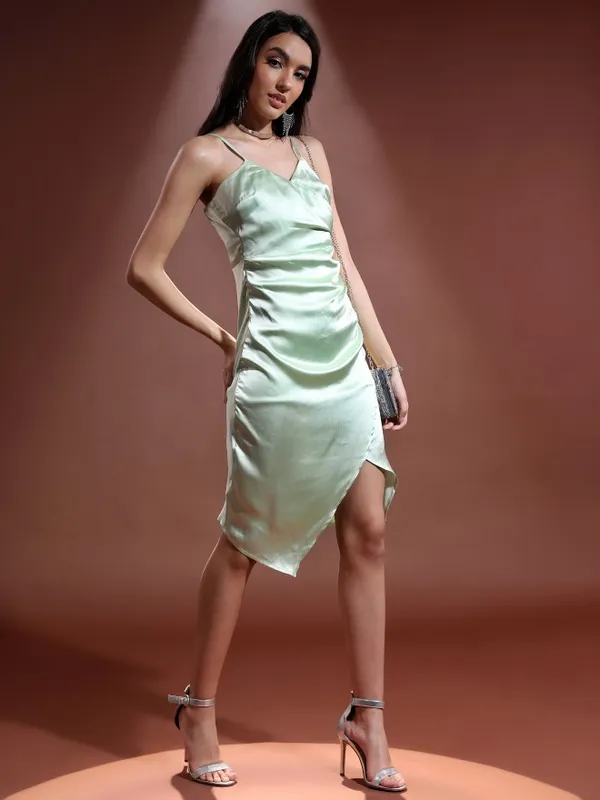 Tokyo Talkies Women Green Solid Wrap Dress