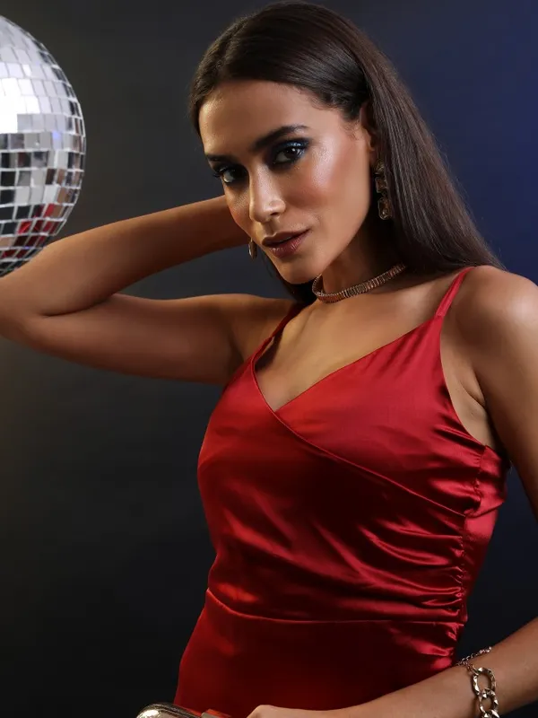 Tokyo Talkies Women Red Solid A-Line Dress