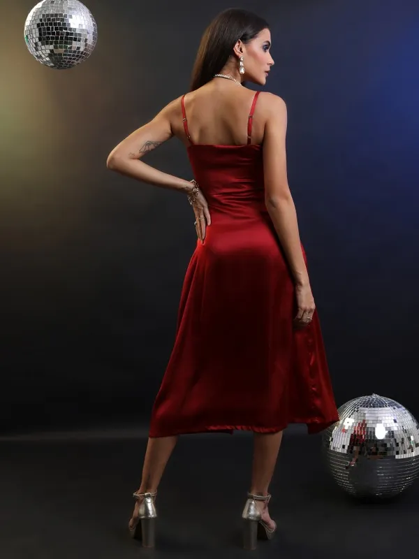 Tokyo Talkies Women Red Solid A-Line Dress