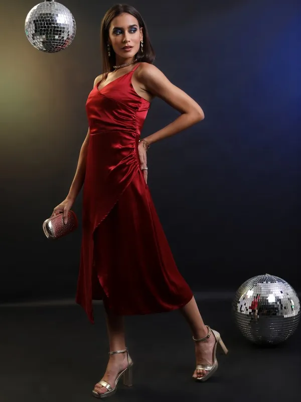 Tokyo Talkies Women Red Solid A-Line Dress